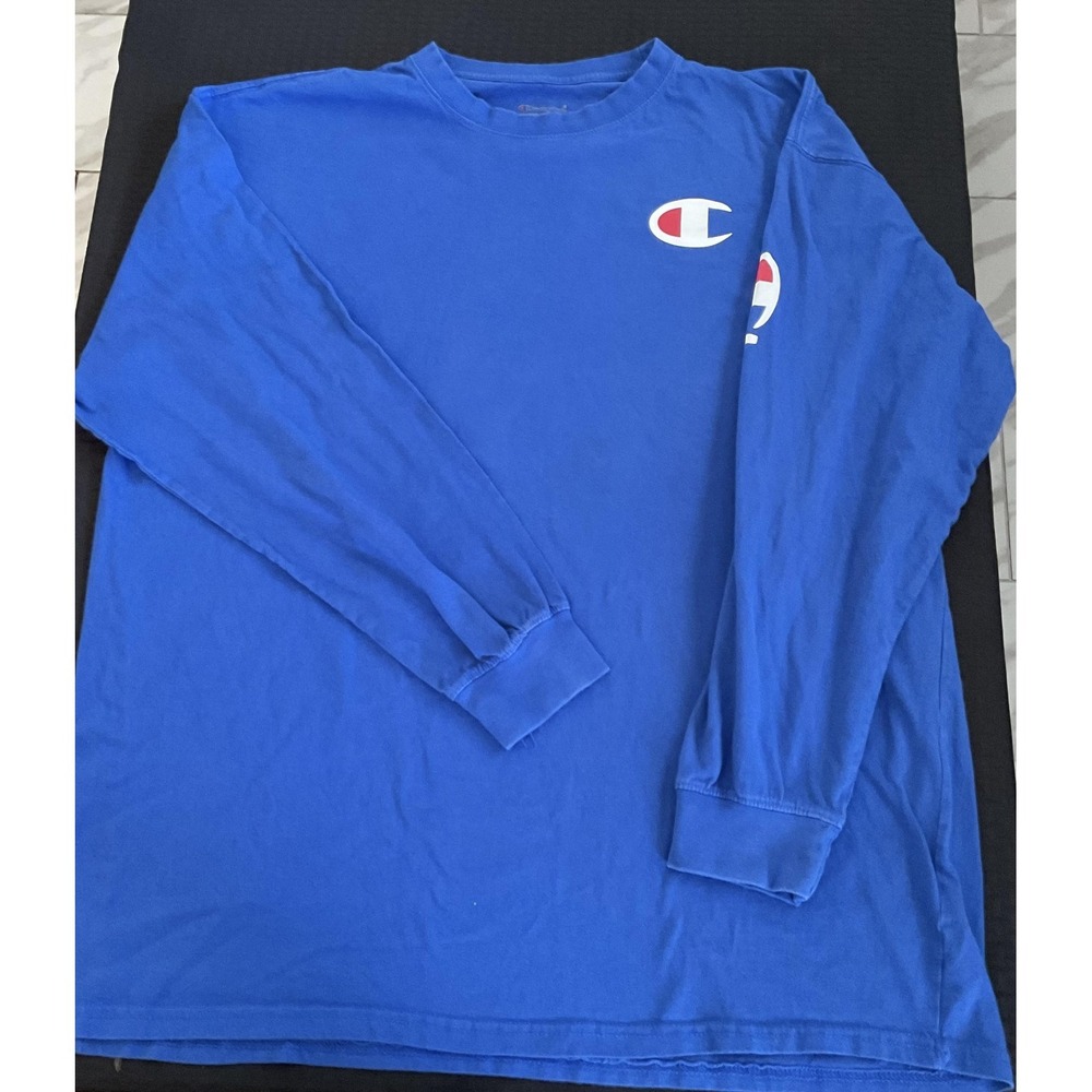 Champion Shirt Mens 2XLT Blue Long Sleeve Big Logo Authentic Athleticwear Cotton
